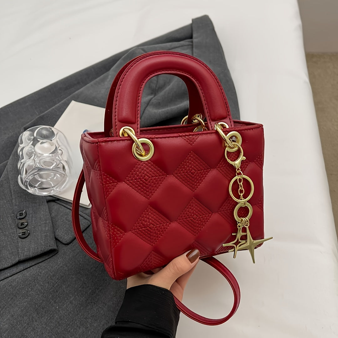 Women's Quilted PU Shoulder Bag Solid Color Zipper Closure for Day and Evening