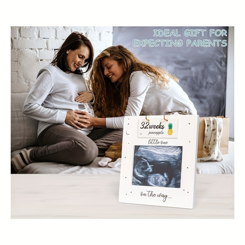 Запечатлейте ваше путешествие беременности с помощью белой деревянной рамки для УЗИ и карточек с вехами - идеальный сувенир для фотографий УЗИ и маркеров недель с фруктами - отличный подарок для будущих родителей 18+