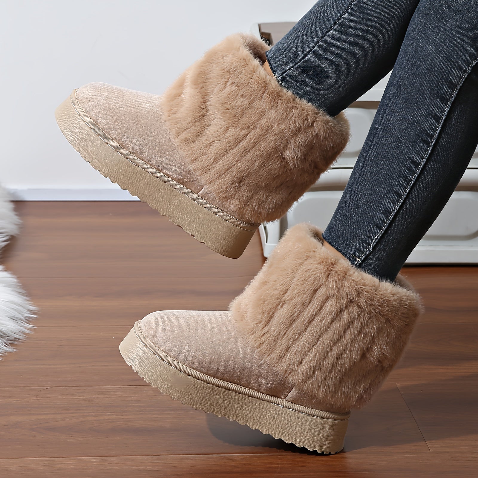 Women's Fluffy Winter Boots Platform Plush Lined Warm Snow Non-slip