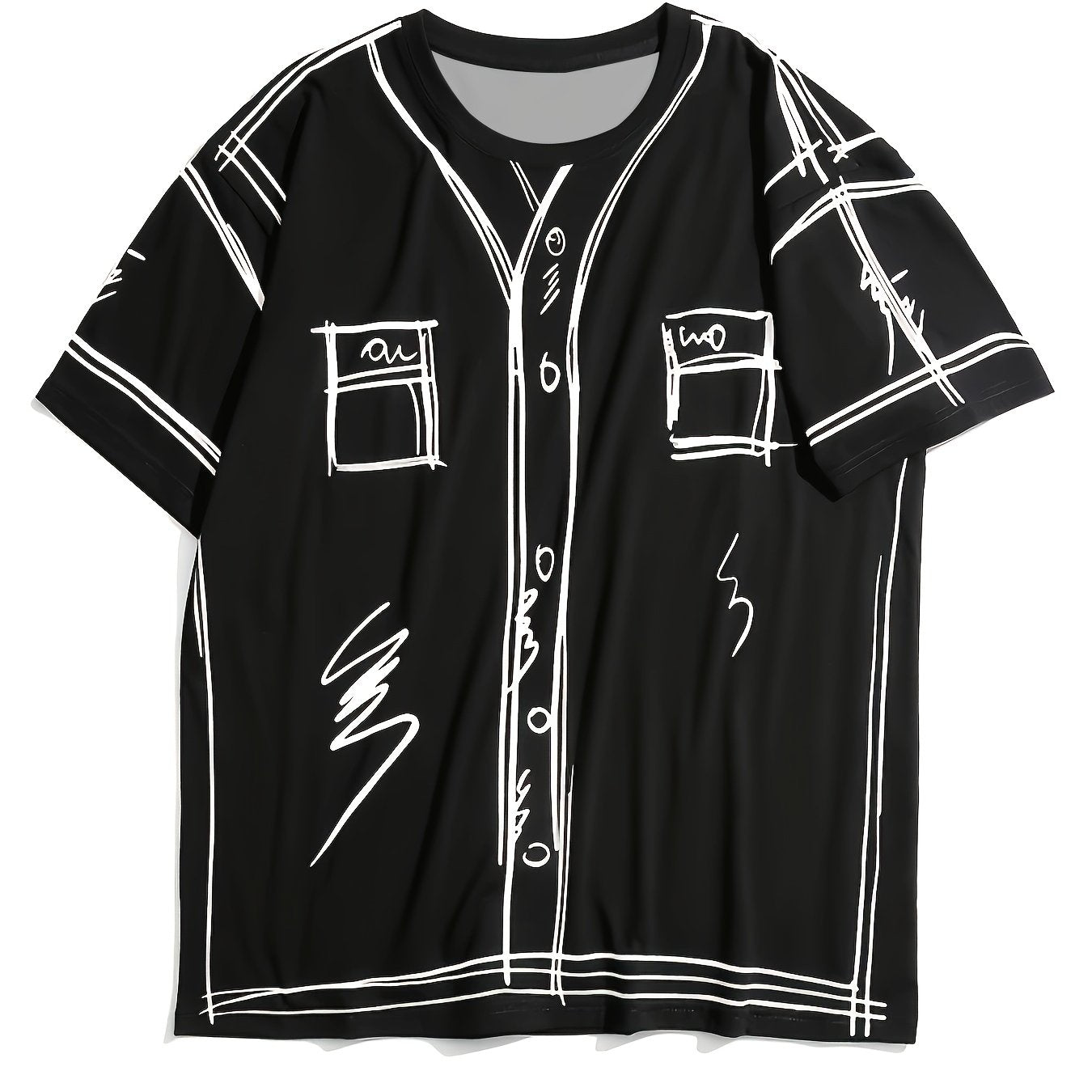 Camiseta de verano para hombre, dibujada a mano en Harajuku, de manga corta, casual, de tejido de punto