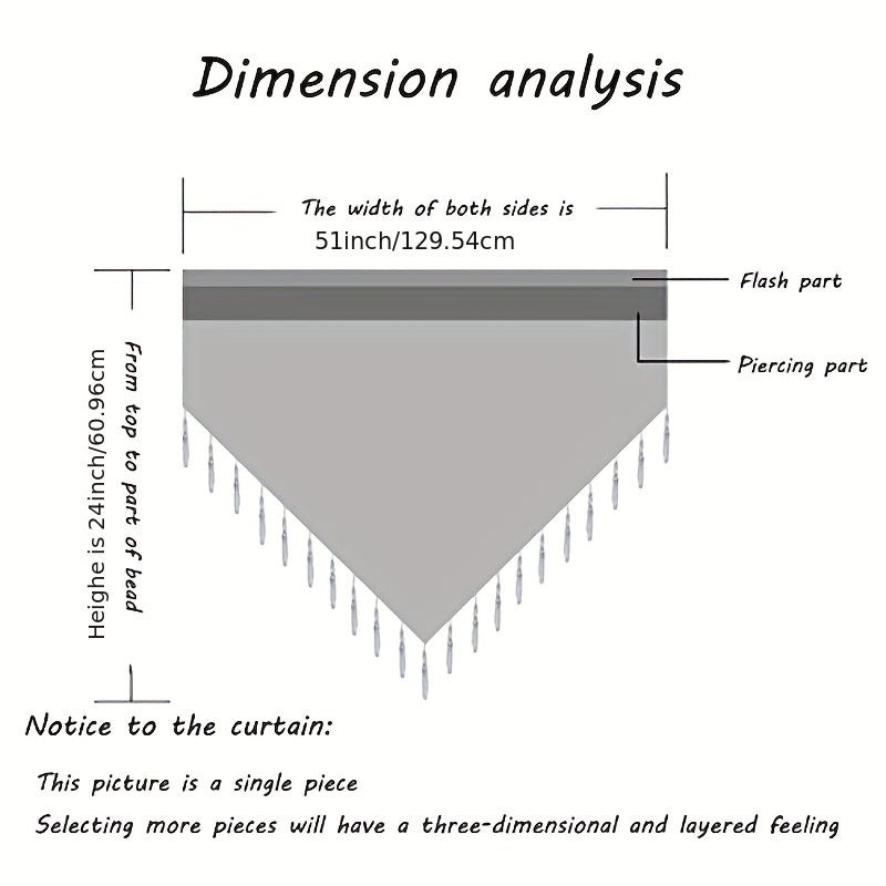 1 Chic yarim shaffof uchburchak pardasi tassellari bilan - 129.54 sm x 60.96 sm, bir xil rang, osish uchun oson rod pocket dizayni - oshxona, yashash xonasi, yotoqxona uchun ideal - turli ranglarda mavjud