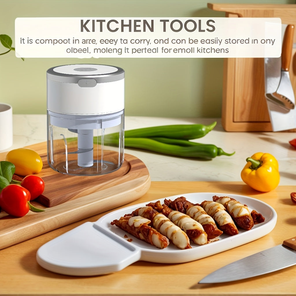 Electric garlic chopper and meat grinder 8.45oz capacity compact design safety switch Type-C charging