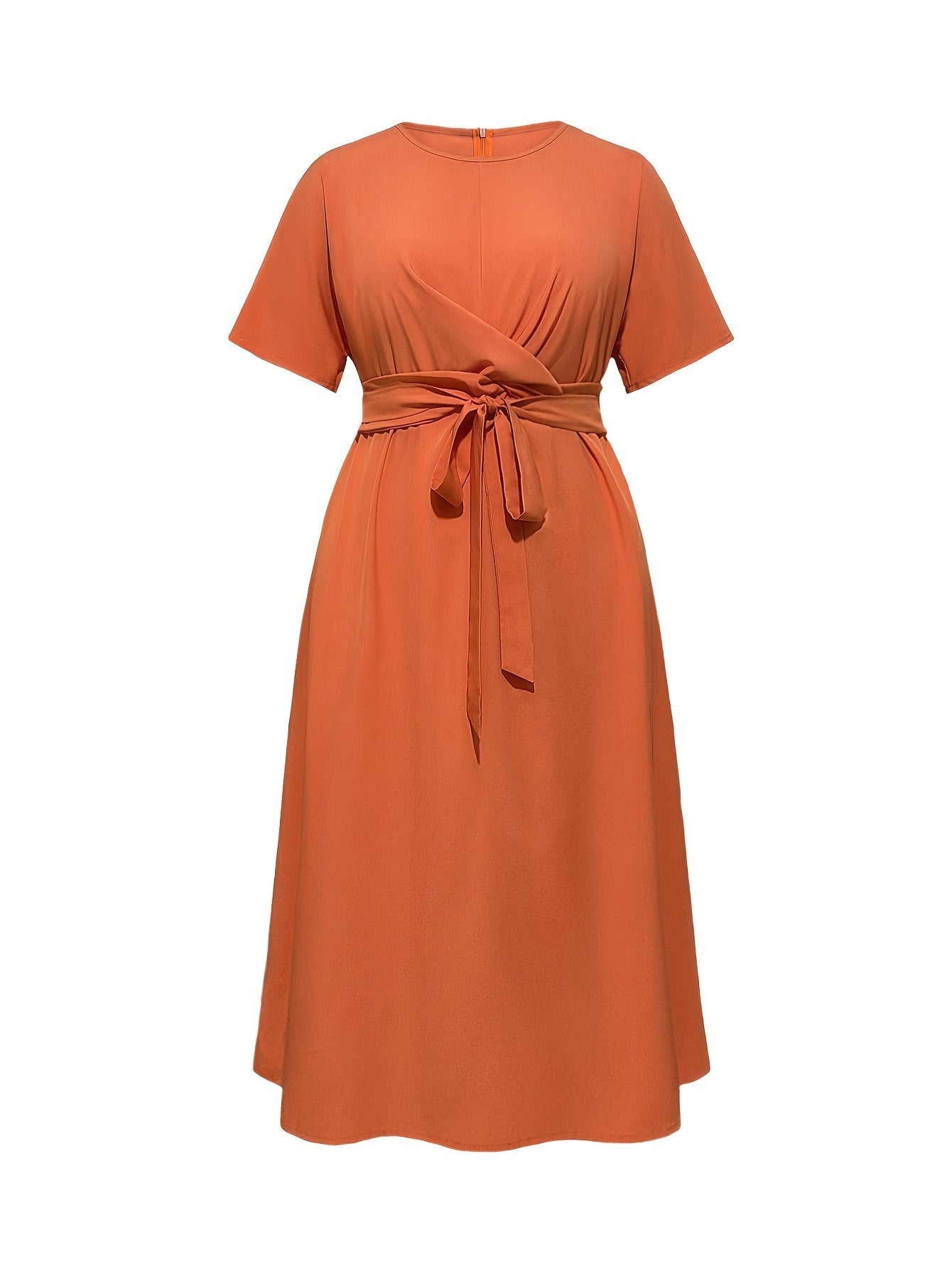 Women's Summer Dress with Bow Tie Waist Crew Neck Short Sleeves Polyester Casual Formal