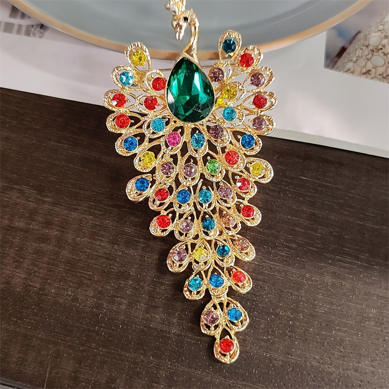 Retro Peacock Brooch with Rhinestones Anti-Slip Clothing Accessory for Women