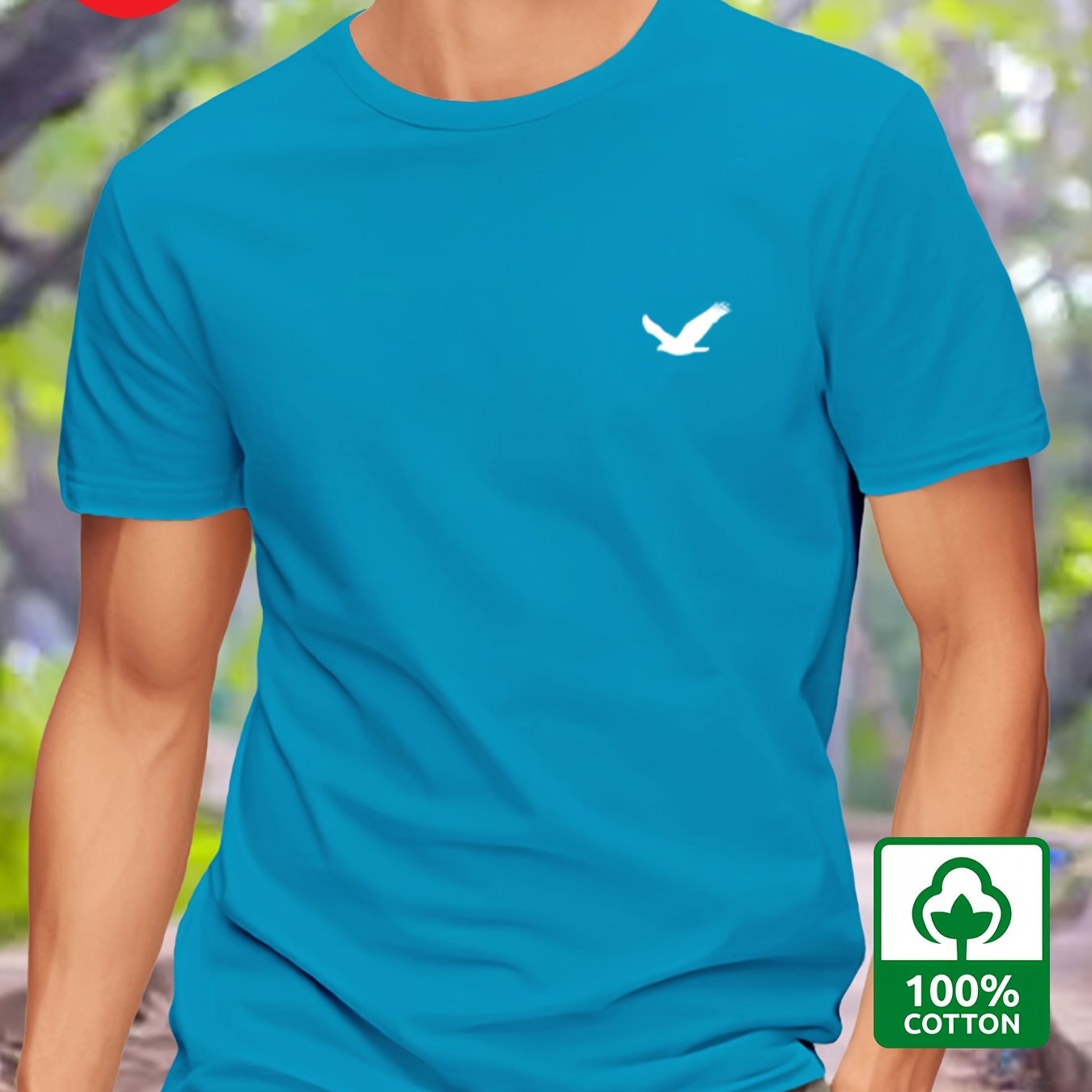 Men's Cotton T-Shirt with Bird Print Regular Fit Round Neck Short Sleeve