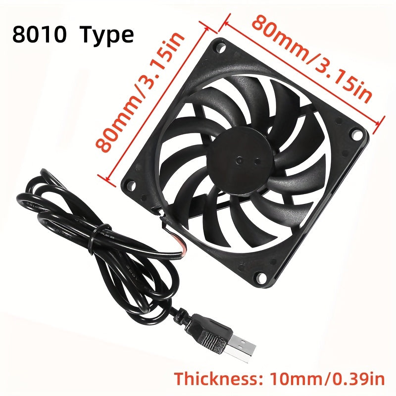 Quiet 5V USB Computer Cooling Fan for PCs CPUs Routers 5010 6010 8010