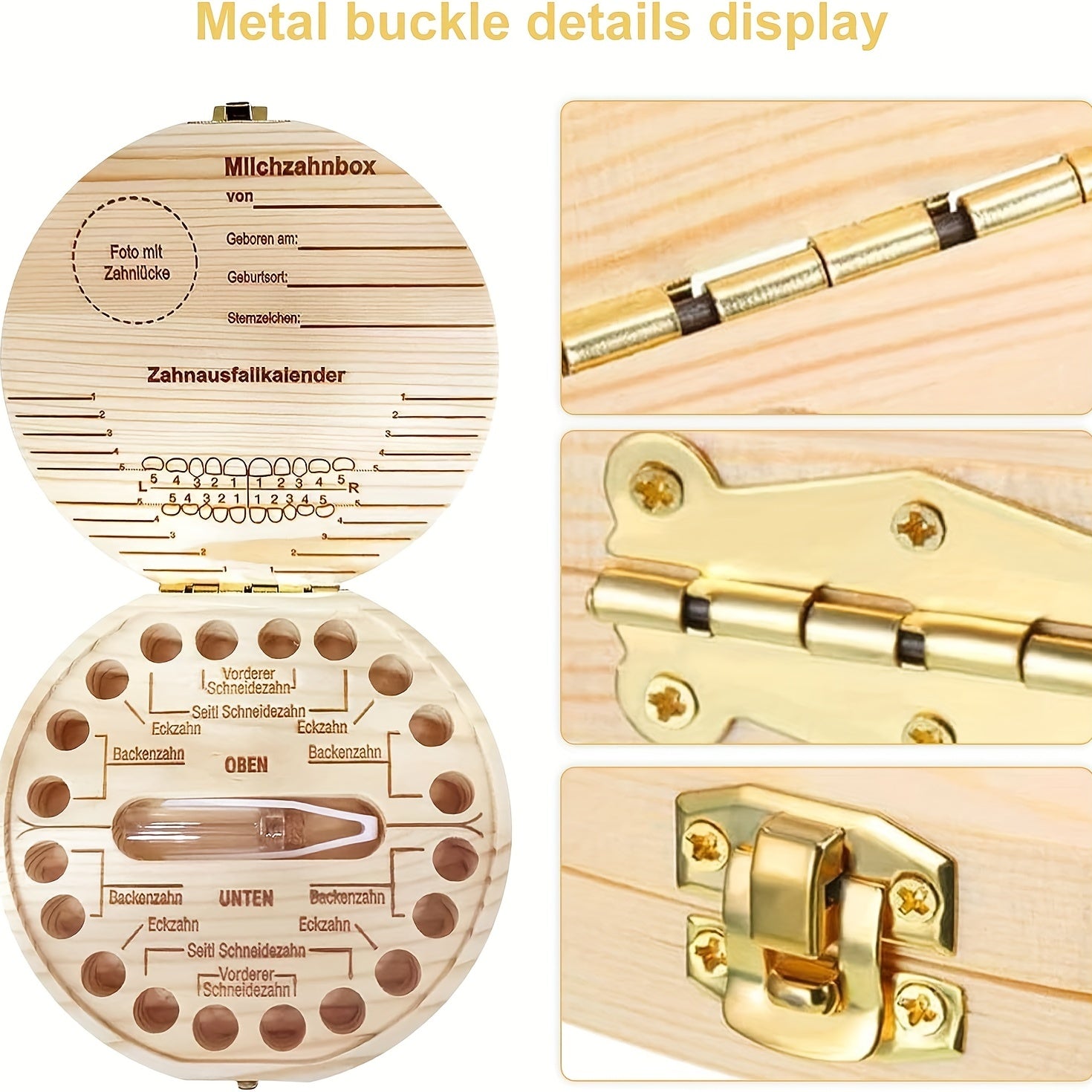 Wooden Dinosaur Keepsake Box with Tweezers for Baby Birthdays and Showers