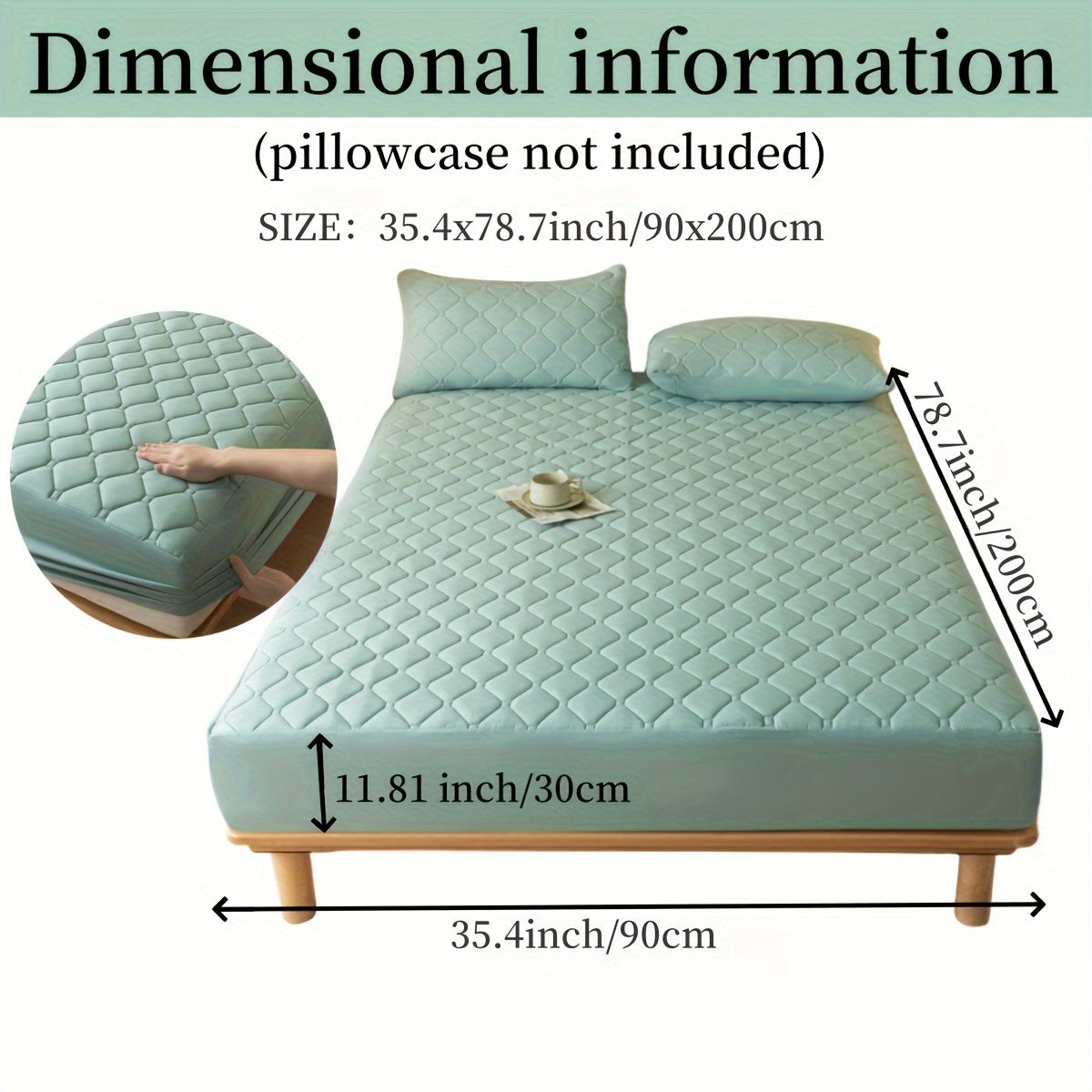 Suv o'tkazmaydigan, shovqinsiz, emboss qilingan yostiq qoplami, to'shakka mos keladigan, 29.97 sm chuqurlikdagi, yuviladigan, chang o'tkazmaydigan