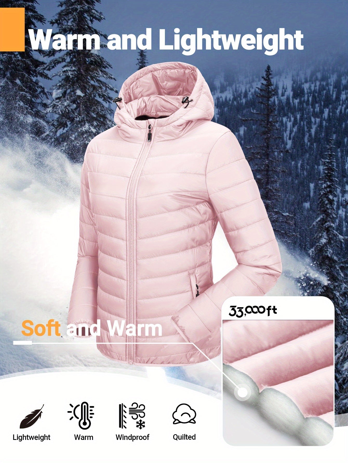 Women's Lightweight Packable Quilted Puffer Jacket with Hood Pink Winter Coat