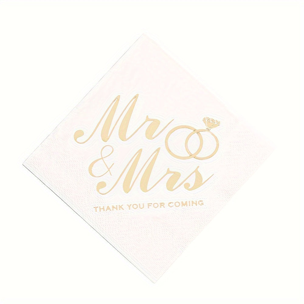 Упаковка из 100 одноразовых салфеток с изображением колец господина и госпожи для свадеб и вечеринок