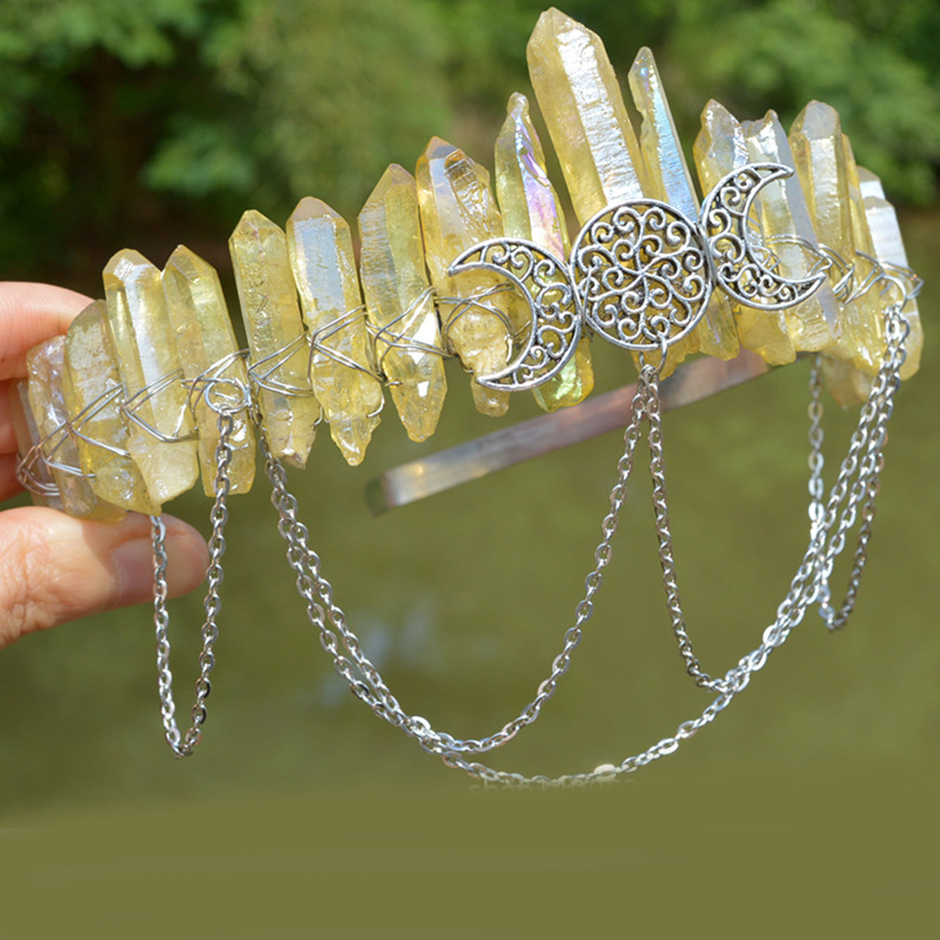 Crystal Quartz Crown Headband for Boho Weddings Festivals and Photoshoots
