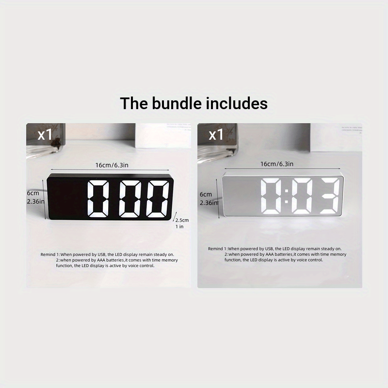 Digital Clock with Large LED Display Mirror Surface Dual Brightness Battery or USB Charging for Home Decor