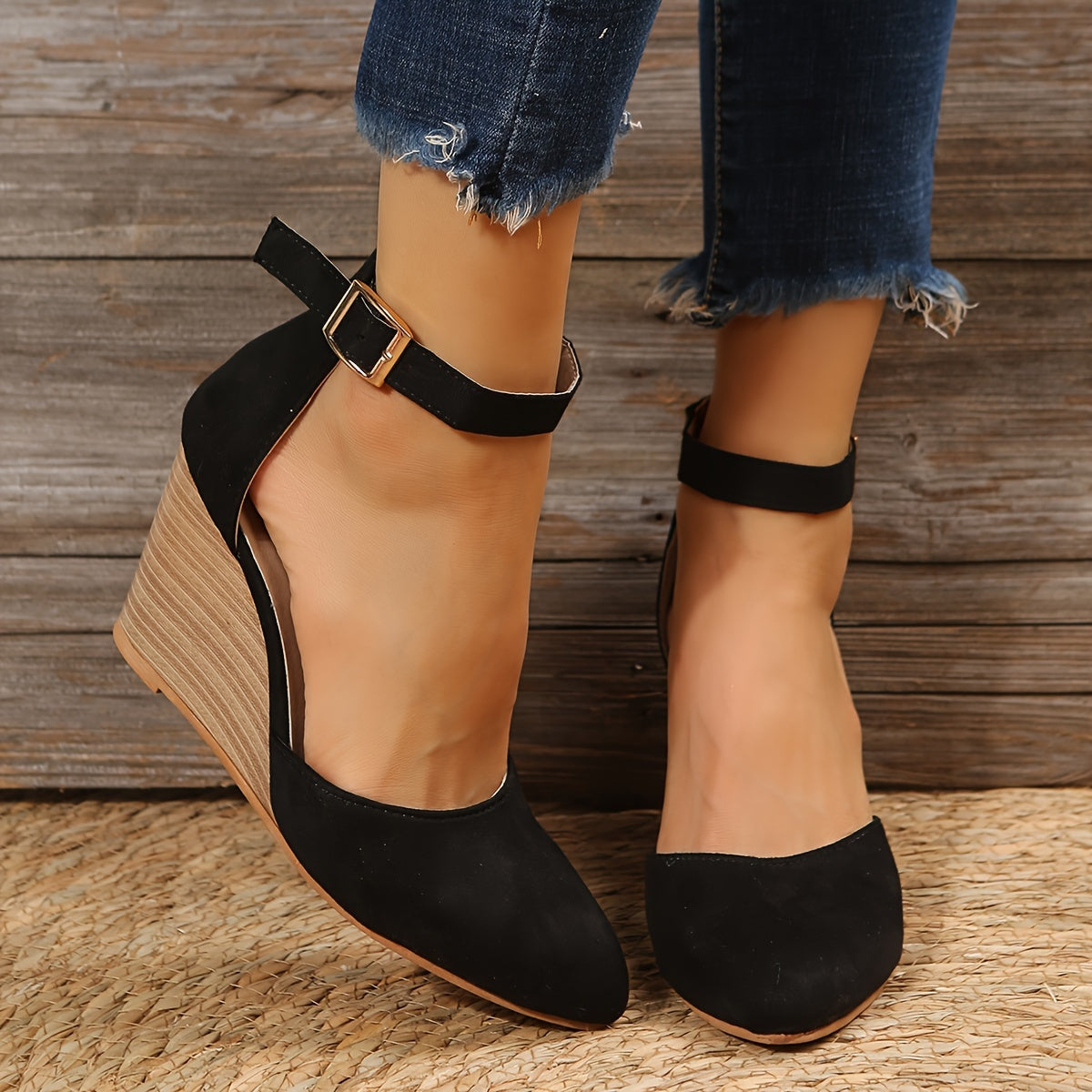 Women's D'Orsay Wedge Heels Pointed Toe Ankle Strap Platform High Heels