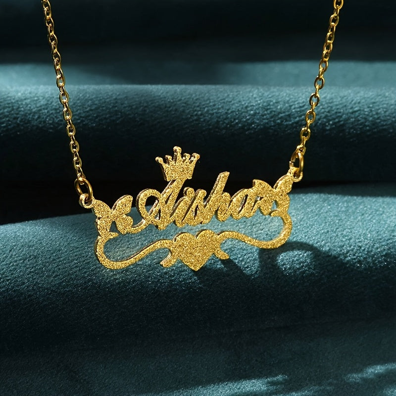 Personalized Gold Name Necklace for Women with Glitter Letter Pendant