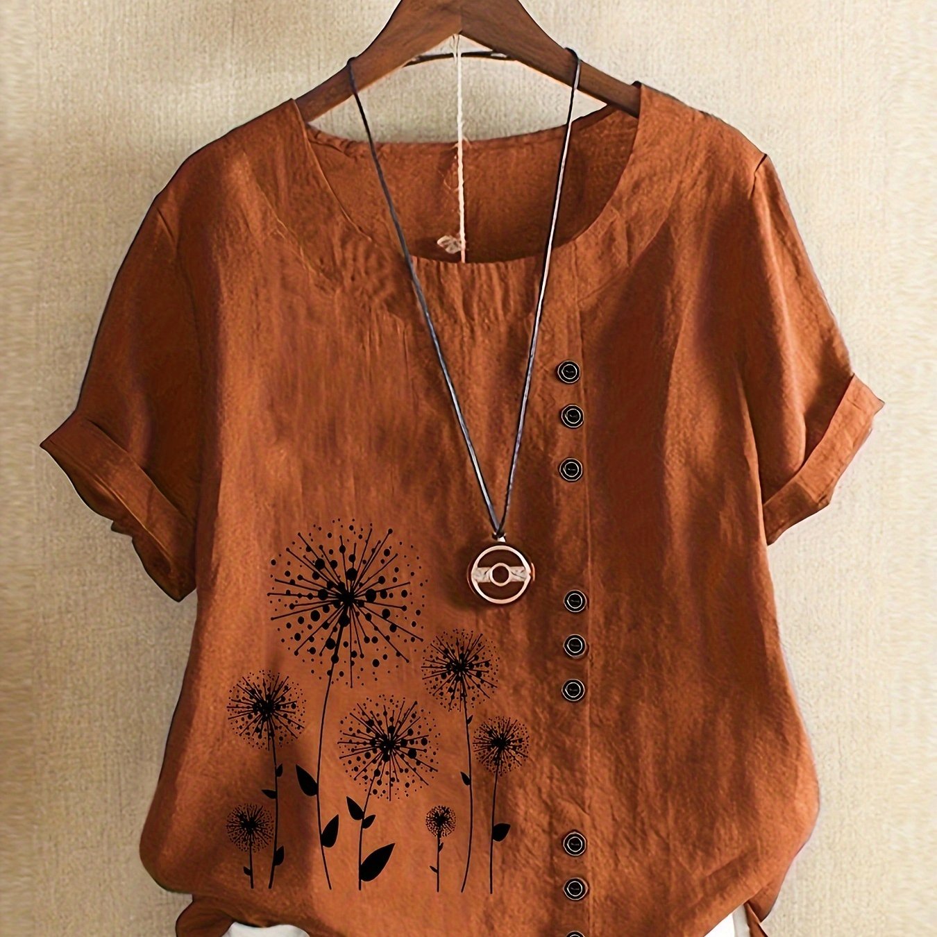 Women's Casual Short Sleeve T-Shirt Black White Floral Lightweight Breathable All-Season