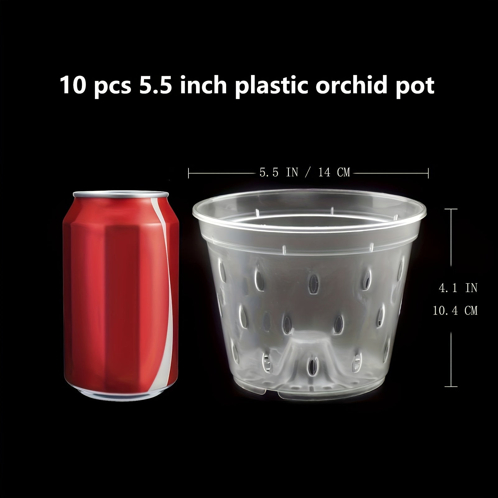 10 dona 13.97 sm o'lchamdagi teshiklari bo'lgan shaffof plastik orkide idishlari, sog'lom havo aylanishi va drenaj uchun. Qayta ekish, ichki va tashqi uy bezatish uchun ideal.