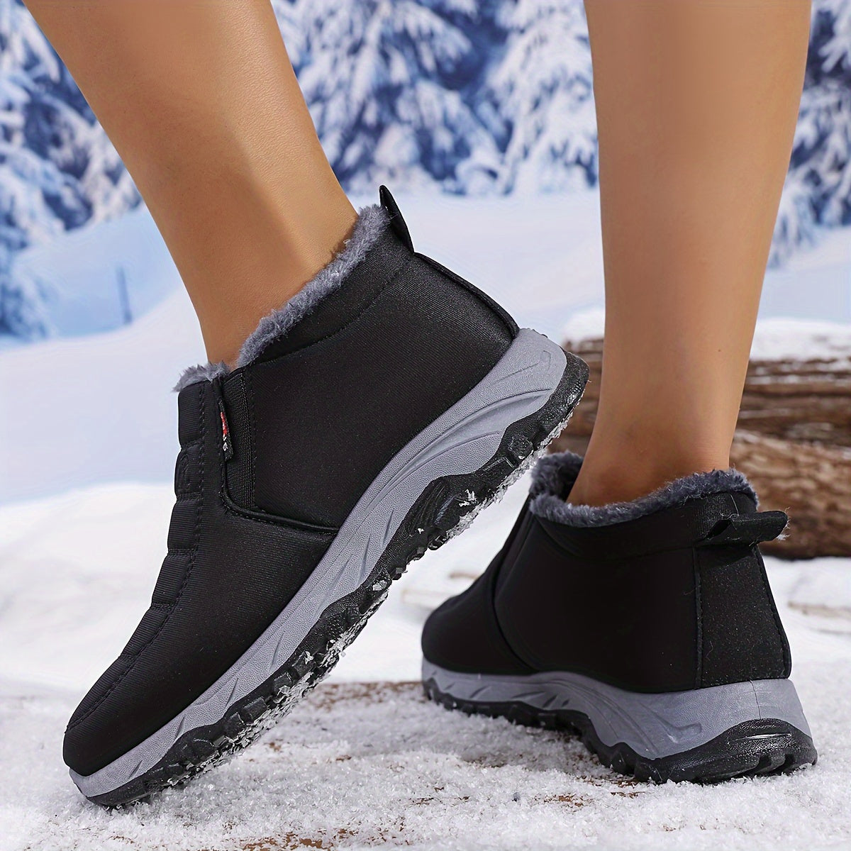 Women's Snow Boots Fleece Lined Slip-On Ankle Winter Waterproof Shoes