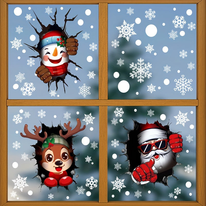 Set of 44 Christmas Window Clings with Santa and Snowman Designs for Glass Decor