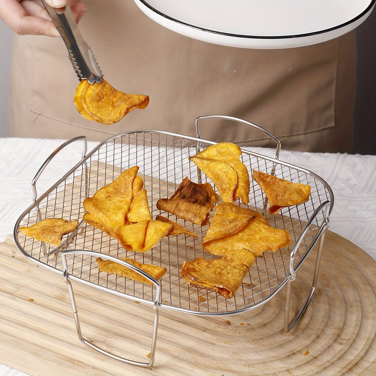 Barbekyu tokchasi, yog' to'kish tokchasi, gril to'ri pech tokchasi, yog' filtr tokchasi - Nikel 304 - Havo frityur aksessuarlari - Kvadrat dizayn - Vertikal saqlash