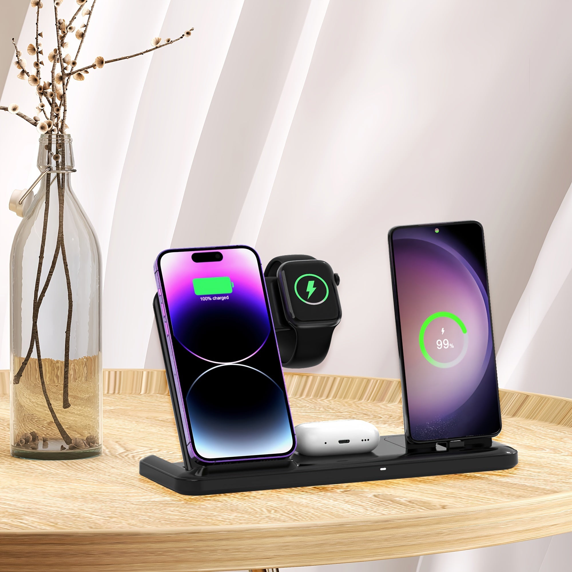4-in-1 Wireless Charging Station for Samsung Galaxy iPhone iWatch AirPods Fast Charging USB Type-C