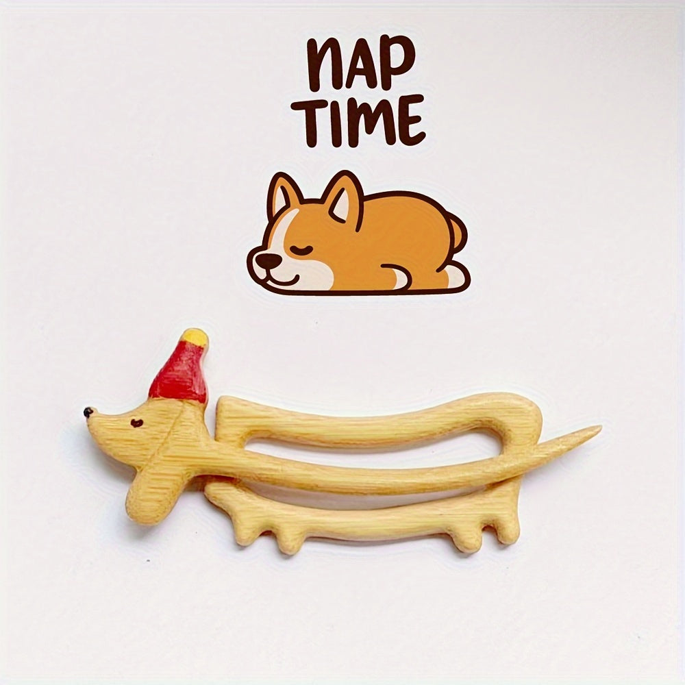 Set of 3 Wooden Animal Brooches Cartoon Dog Cat Vintage Fashion Accessories for Shawl Scarf Sweater