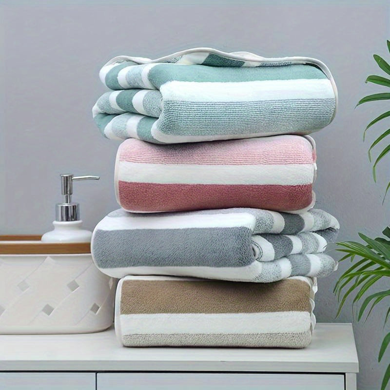 Set of 2 Soft Touch Striped Bath Towels Quick-Drying Highly Absorbent for Home Spa