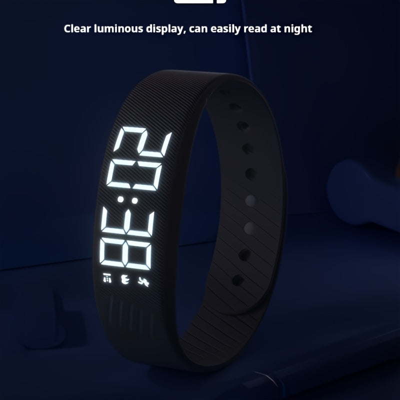 Digital Smartwatch for Students and Sports Enthusiasts White and Black Luminous Display Timer Alarm Silicone Band Rechargeable