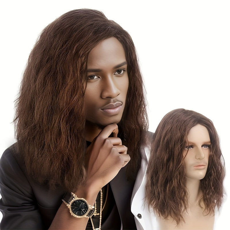 Mid-Length Cosplay Wig with Fluffy Perm Coily Hair Heat Resistant Fiber