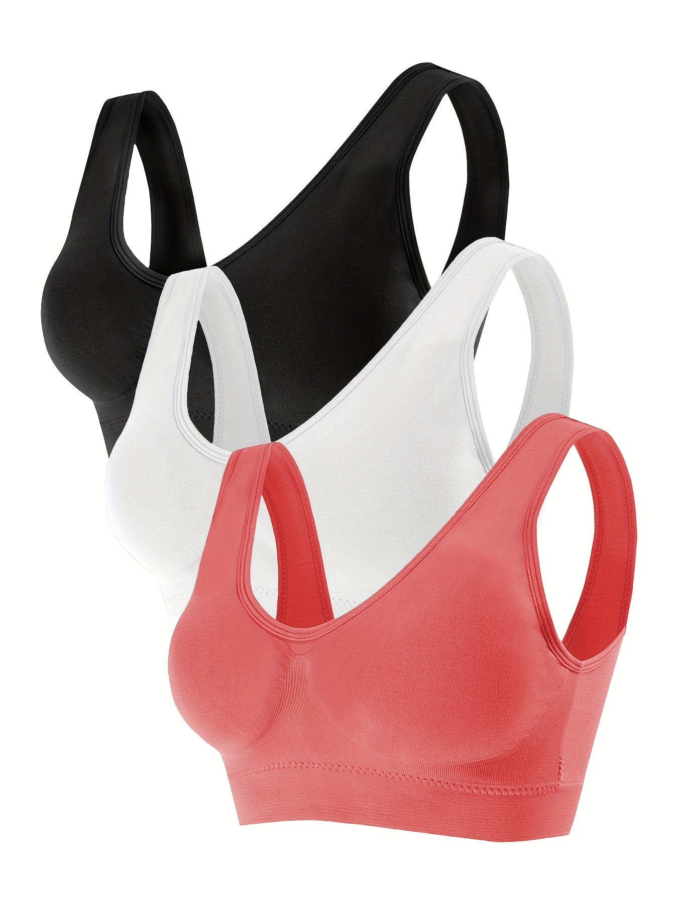 Plus-Size Wireless Sports Bras High-Impact Seamless Push-Up Nylon Elastane Black White Red