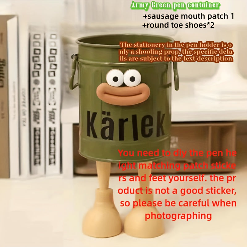 Cute Cartoon Desk Organizer with DIY Letter Stickers Green Office Accessory for Women