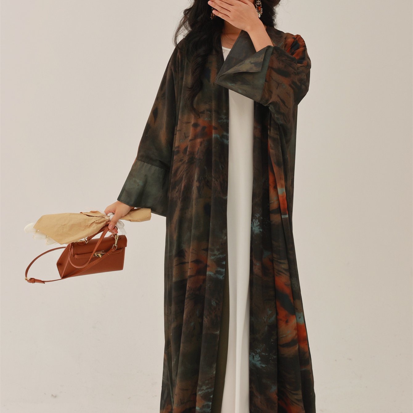 Women's Tie-Dye Maxi Kaftan Dress Long Sleeve Loose Fit Polyester All-Season