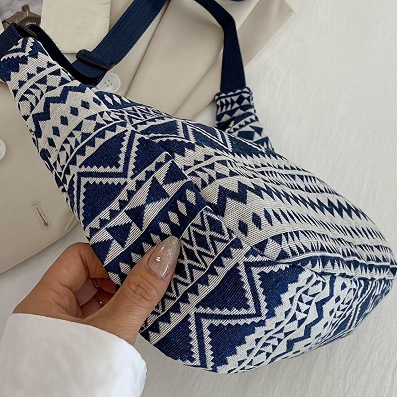 Eboniy naylonli crossbody sumka, etnik naqshli zippersi yopilishi bilan, polyester ichki qismi