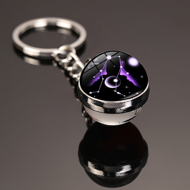 12 Constellations Car Key Ring Luminous Starry Sky Glass Ball Keychain Pendant