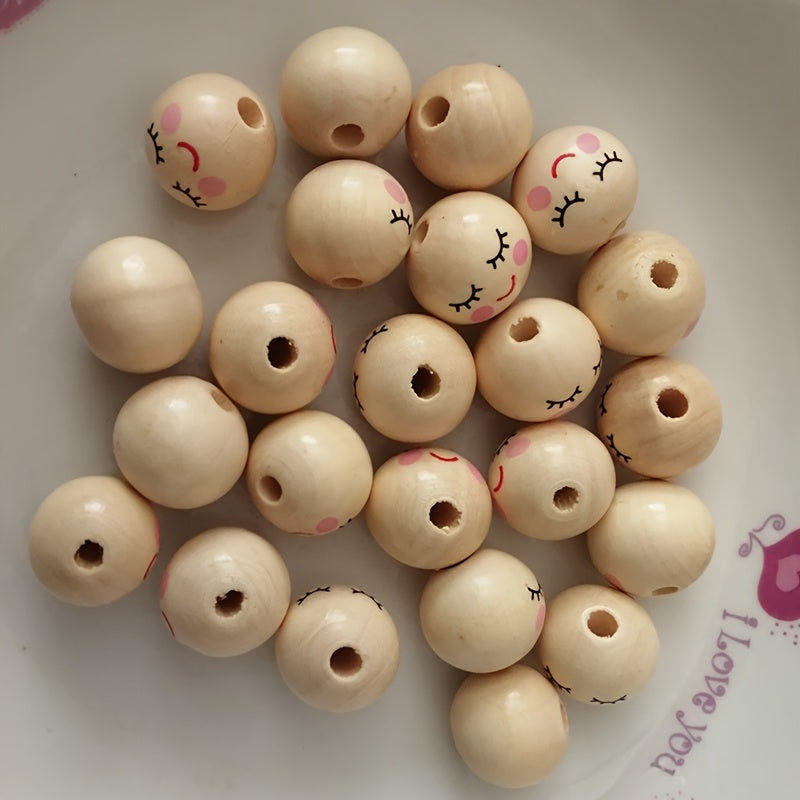 Fifty Pieces 14mm Wooden Hole Beads Ball Spacer Beads for Jewelry Making