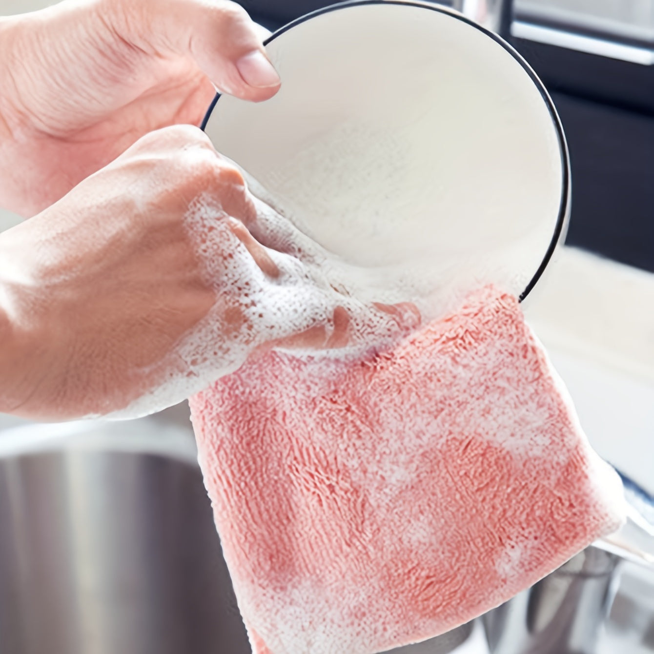 5/10pcs Solid Color Bamboo Fiber Dishcloths Super Absorbent for Household Cleaning