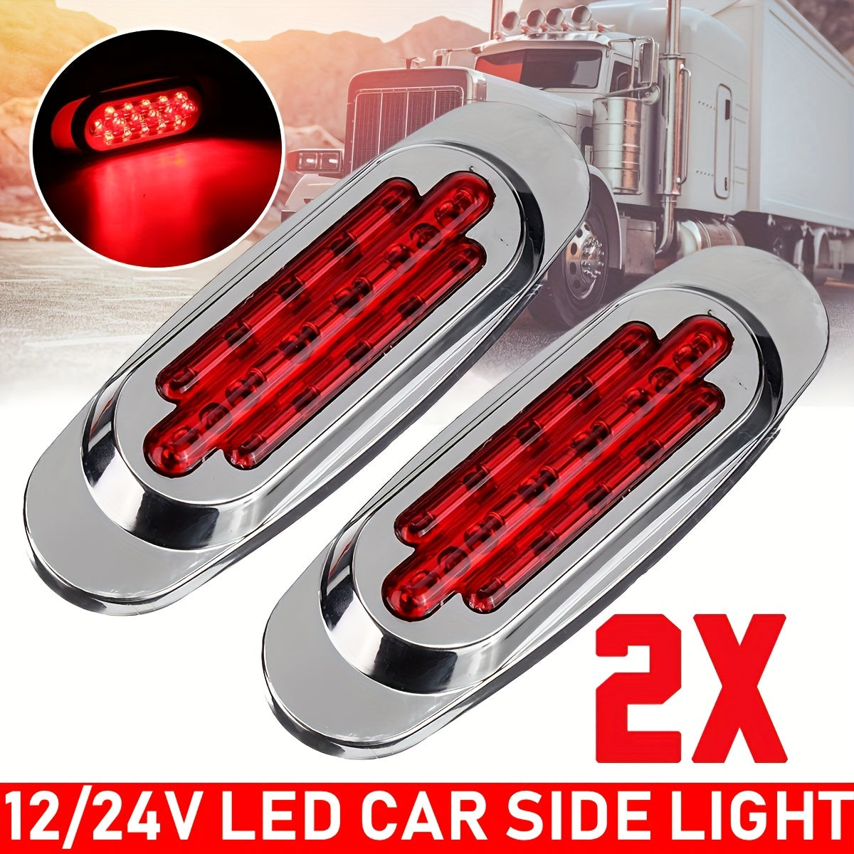 2-Pack Led Car Side Marker Lights 16LED 12-24V Universal Truck Trailer Rear