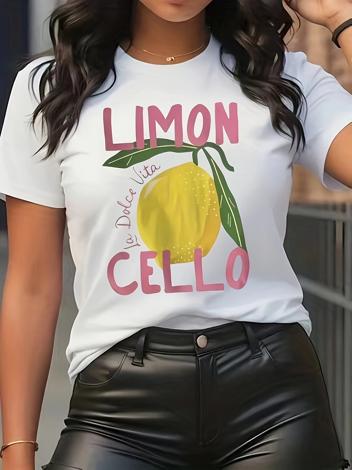 Plus Size Women's Lemon Graphic Print T-Shirt White Casual Short Sleeve