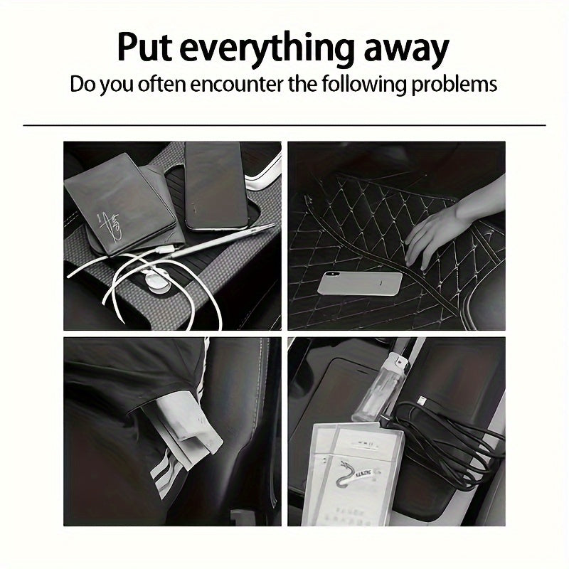 PU Leather Car Seat Back Organizer with Multi-Pocket Storage Waterproof Durable Black Quilted