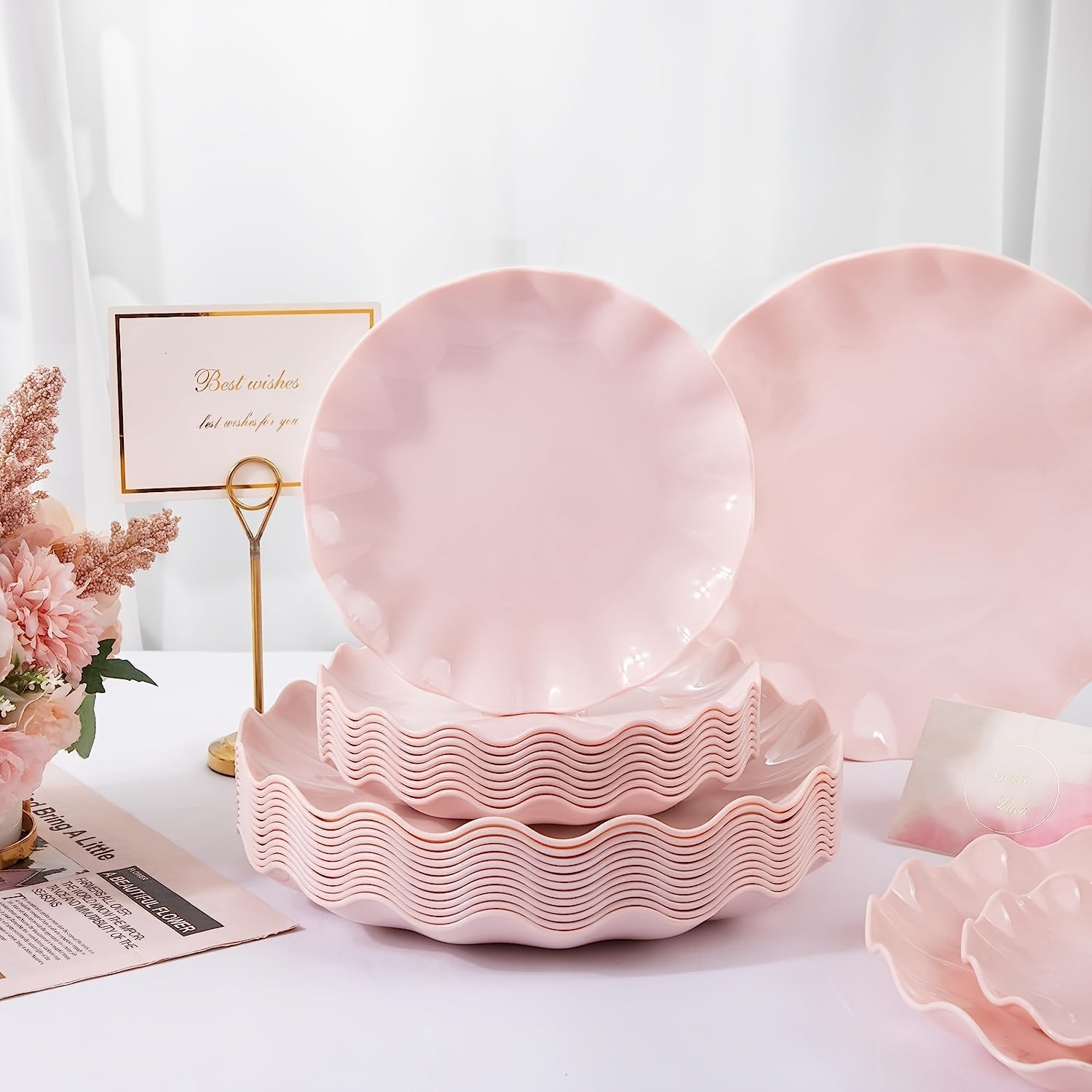 Set de 24 platos de plástico rosa para fiestas, duraderos, aptos para microondas y lavavajillas