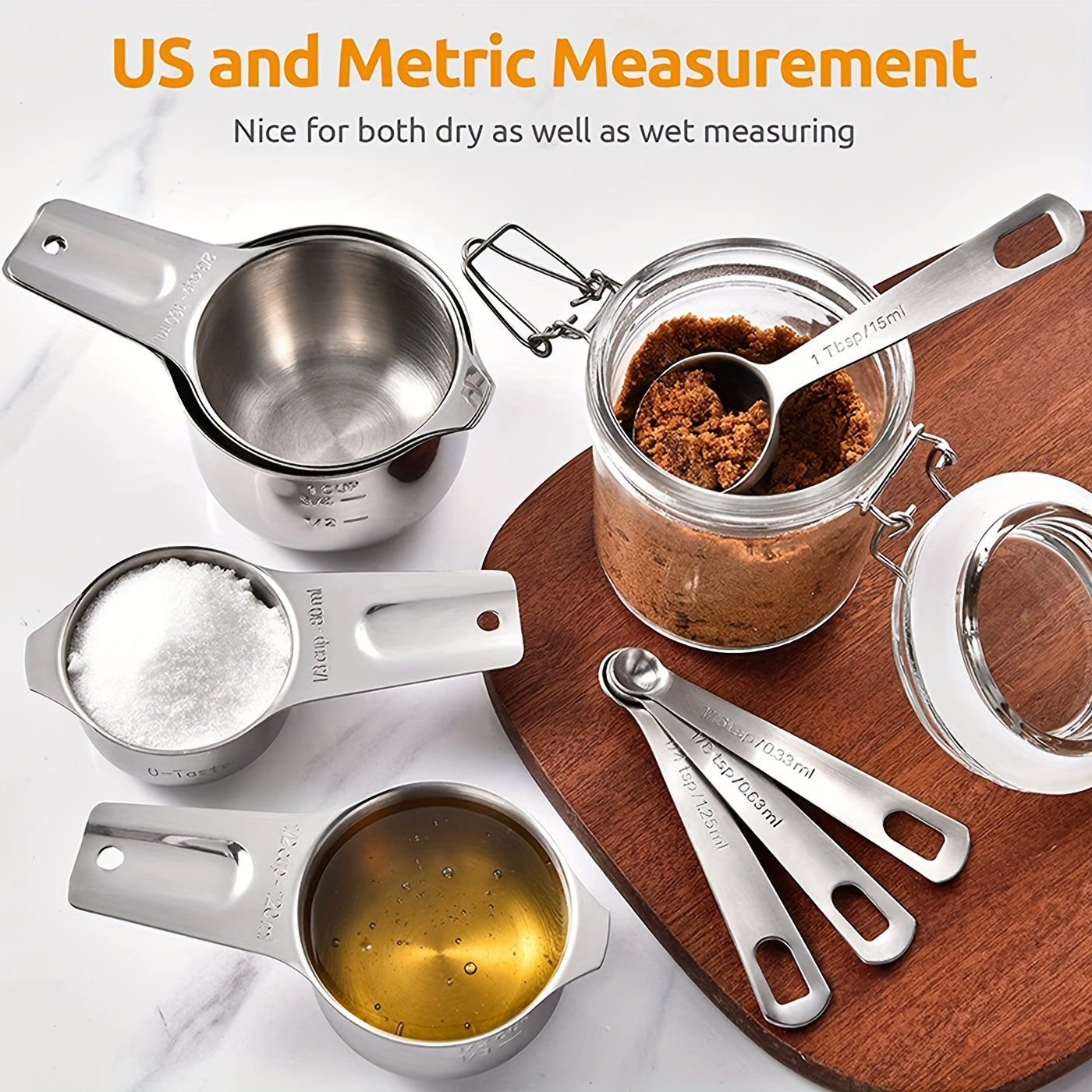 Set of 20 Kitchen Measuring Cups and Spoons Stainless Steel Nesting Baking Tools