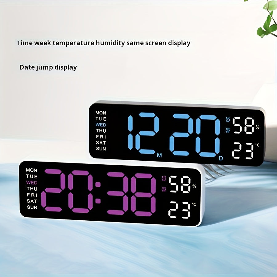 LED Digital Clock with Temperature and Humidity Display Wall or Table Decor Silent Multi-Functional