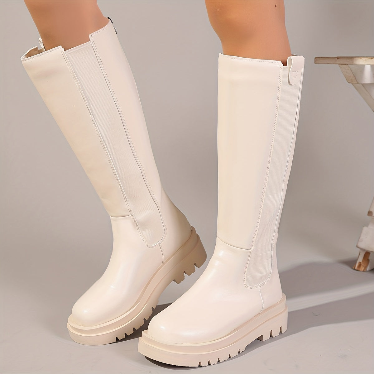 Women's Extra Large Tall Boots Thick Sole Winter Knitted Leg Boots