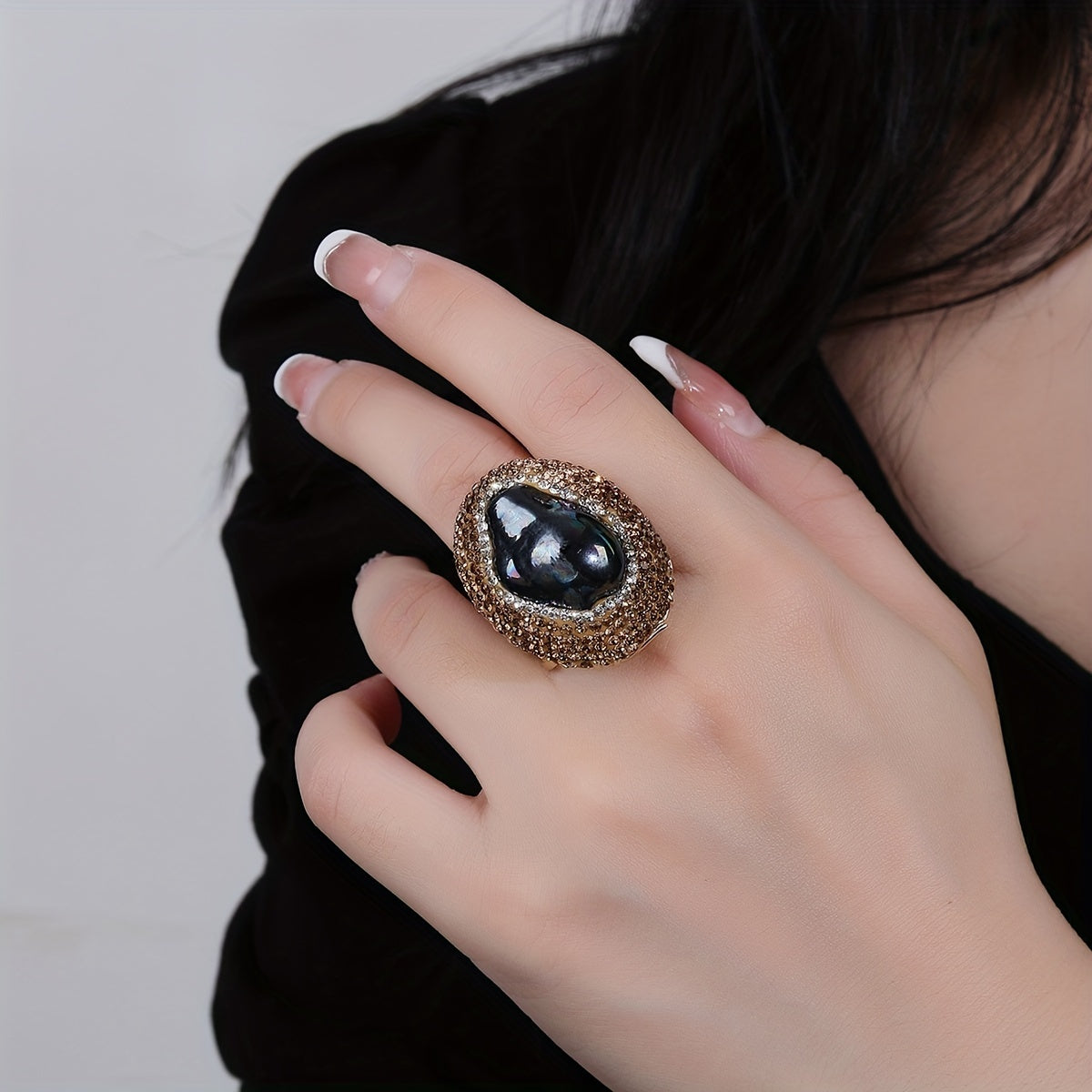 Anillo de perla con acentos de rhinestone para fiestas y regalos