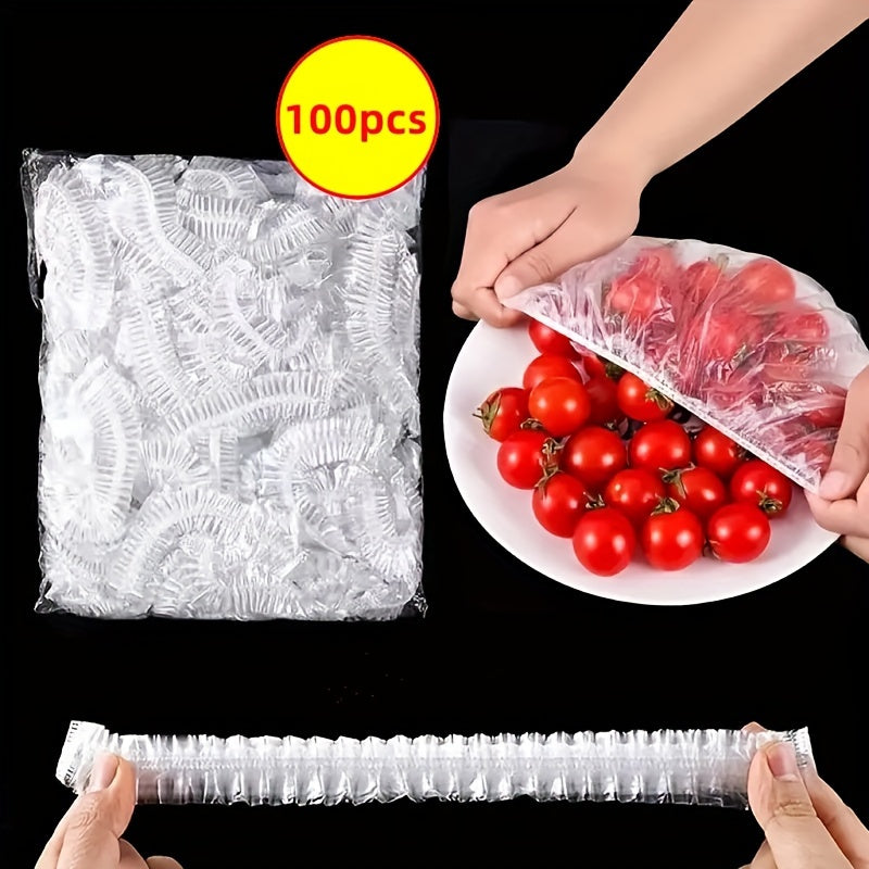 100 Pieces Reusable Plastic Food Wraps Semi-Transparent Sealable Stretchable Storage Covers