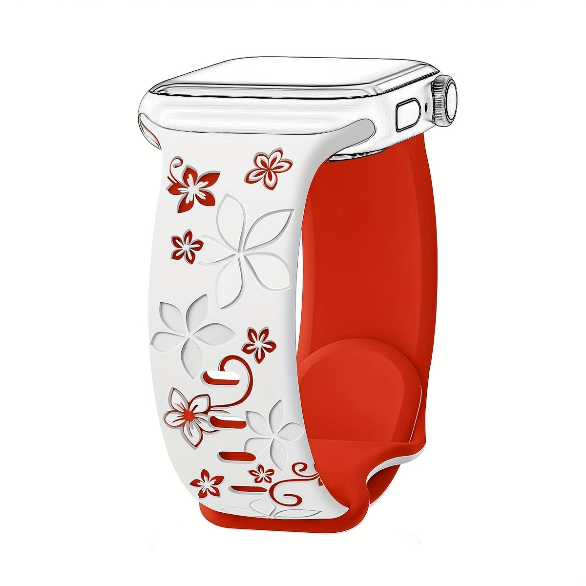 Waterproof Floral Silicone Watch Band with Butterfly Clasp for Apple Watch Series 1-10 SE in Multiple Colors