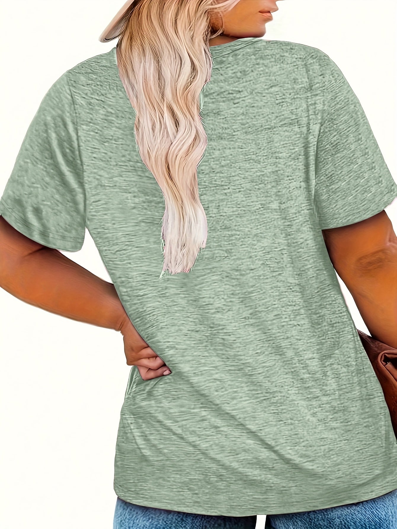 Plus Size Women's V-Neck T-Shirt Loose Off-Shoulder Casual Top