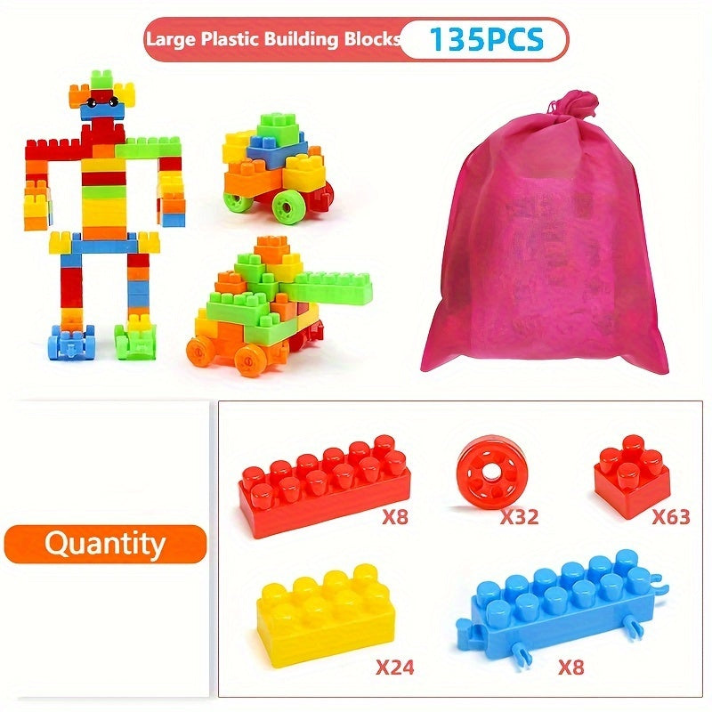 Plastic Construction Toy Set for Kids 135 or 185 Pieces Building Blocks Gift