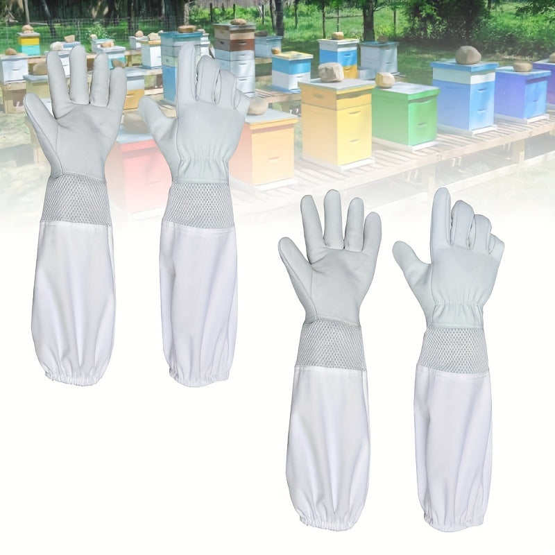 2 juft qo'y terisi qo'lqoplari, to'quv paxta yenglari bilan asalarichilik uchun, mustahkam material, o'lcham L/XL.