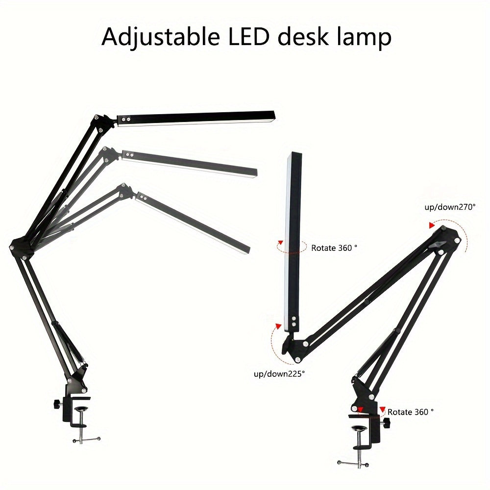 Adjustable LED Desk Lamp with Clip-On Base USB Powered 3 Color Temperatures 10 Brightness Levels Modern Swing Arm for Office Reading Study