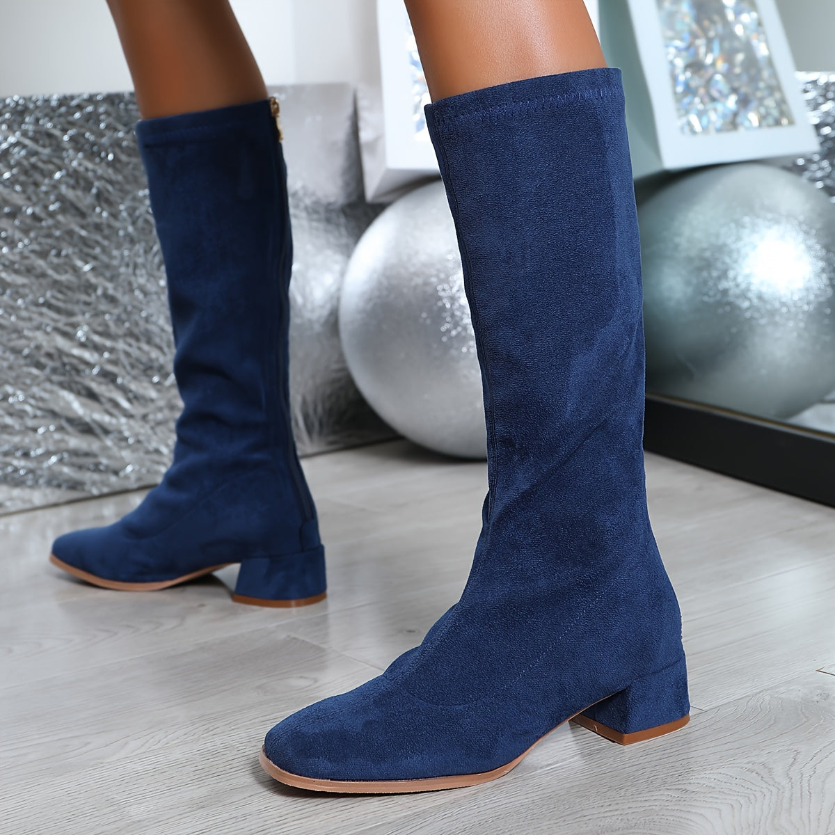 Women's Square Toe Mid-Calf Boots Breathable Lightweight Winter Fashion